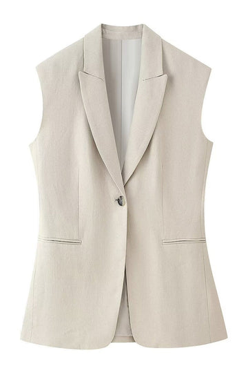 Kahki 2 Piece Peak Lapek Sleeveless Women Prom Suits